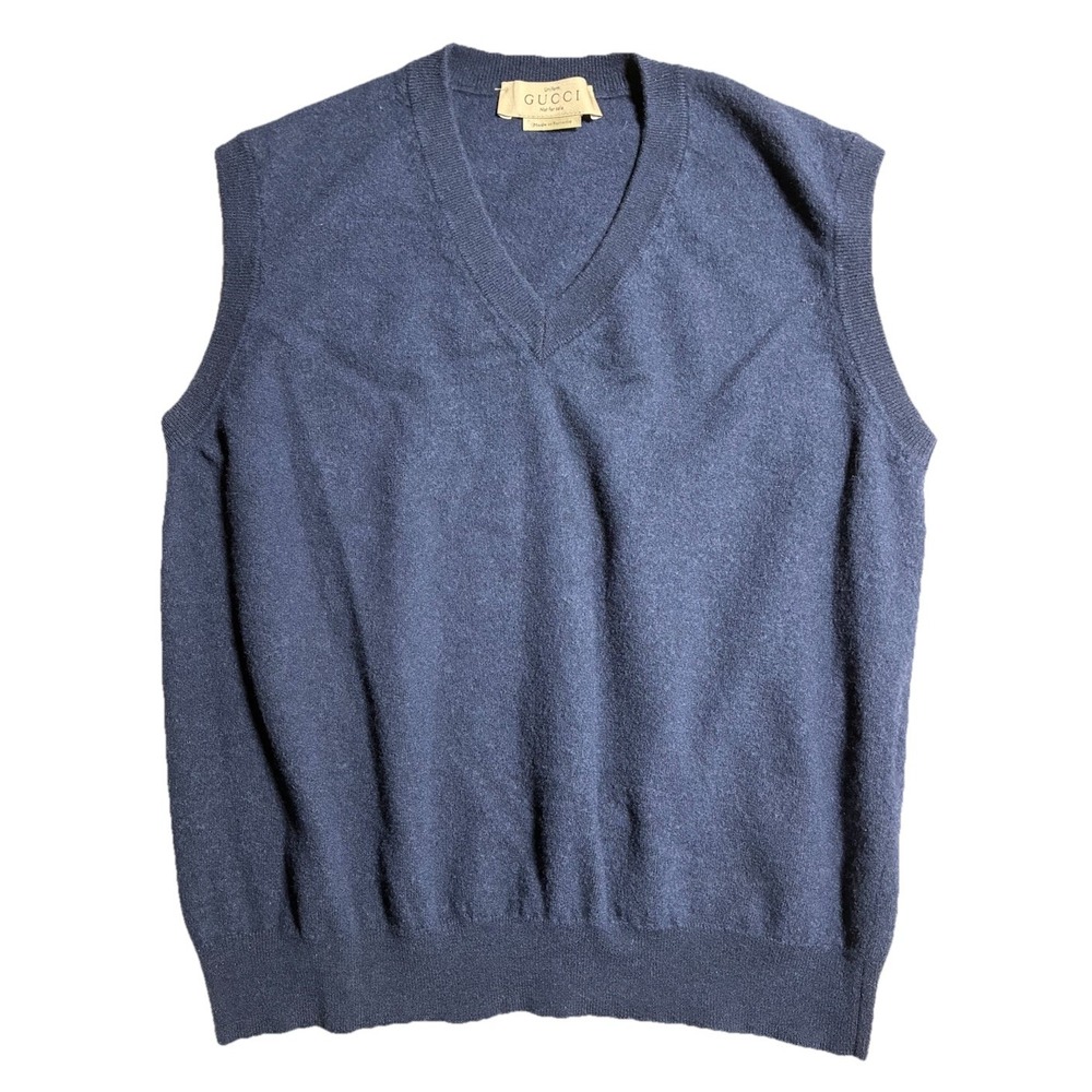 Gucci Uniform‎ Vest Women's M Navy 100% Wool V Neck Crop Career Office Academia